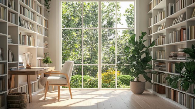 Bright organized home library